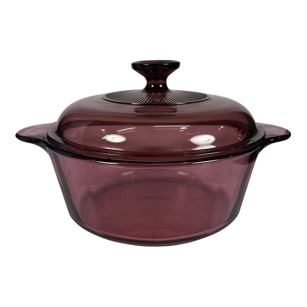 Vintage Visions Corning Cranberry Casserole Dish Dutch Oven 2.5 QT #1156 w/ LID